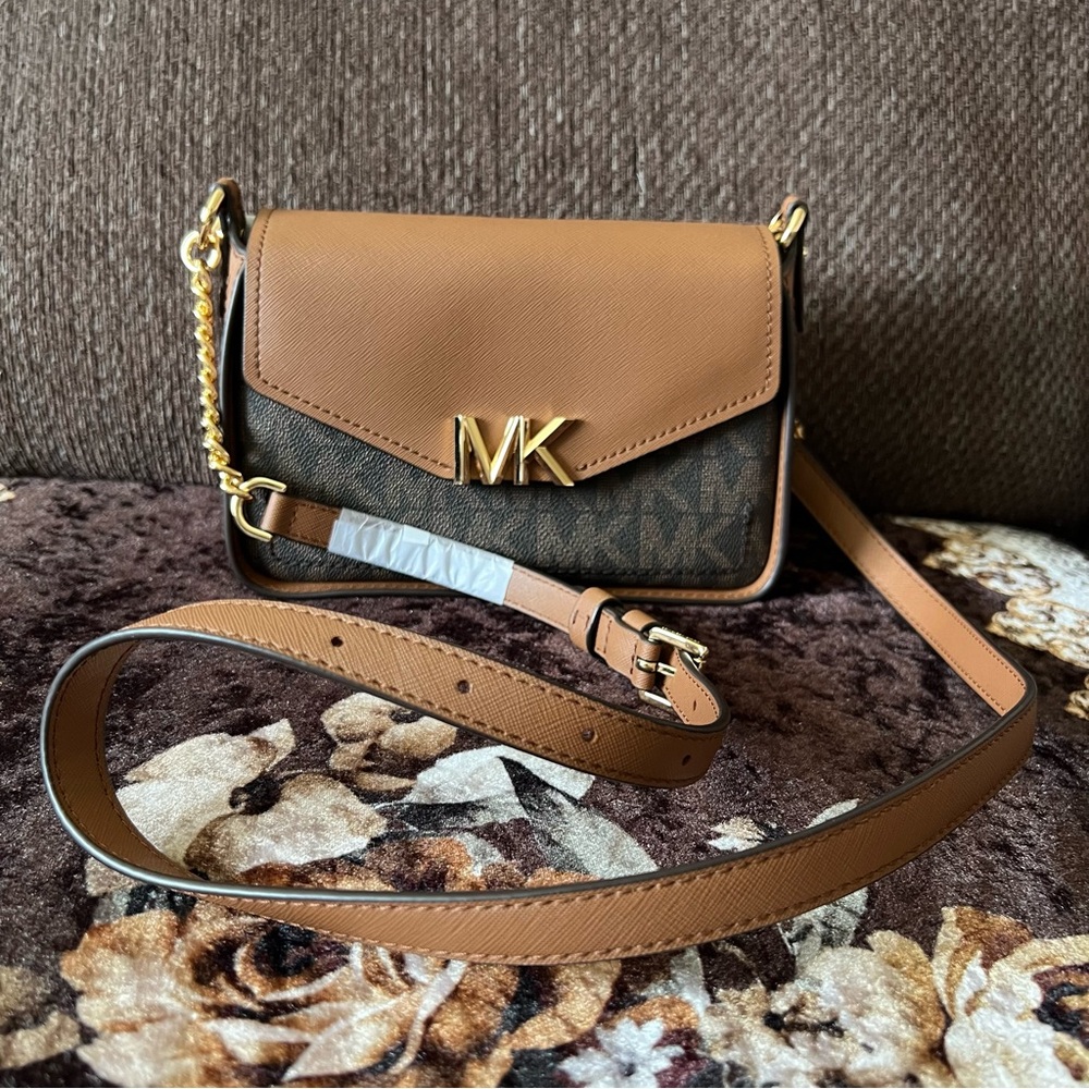 MICHAEL KORS Sylvia Small Signature Logo Gold-Tone Hardware Crossbody Bag NWT